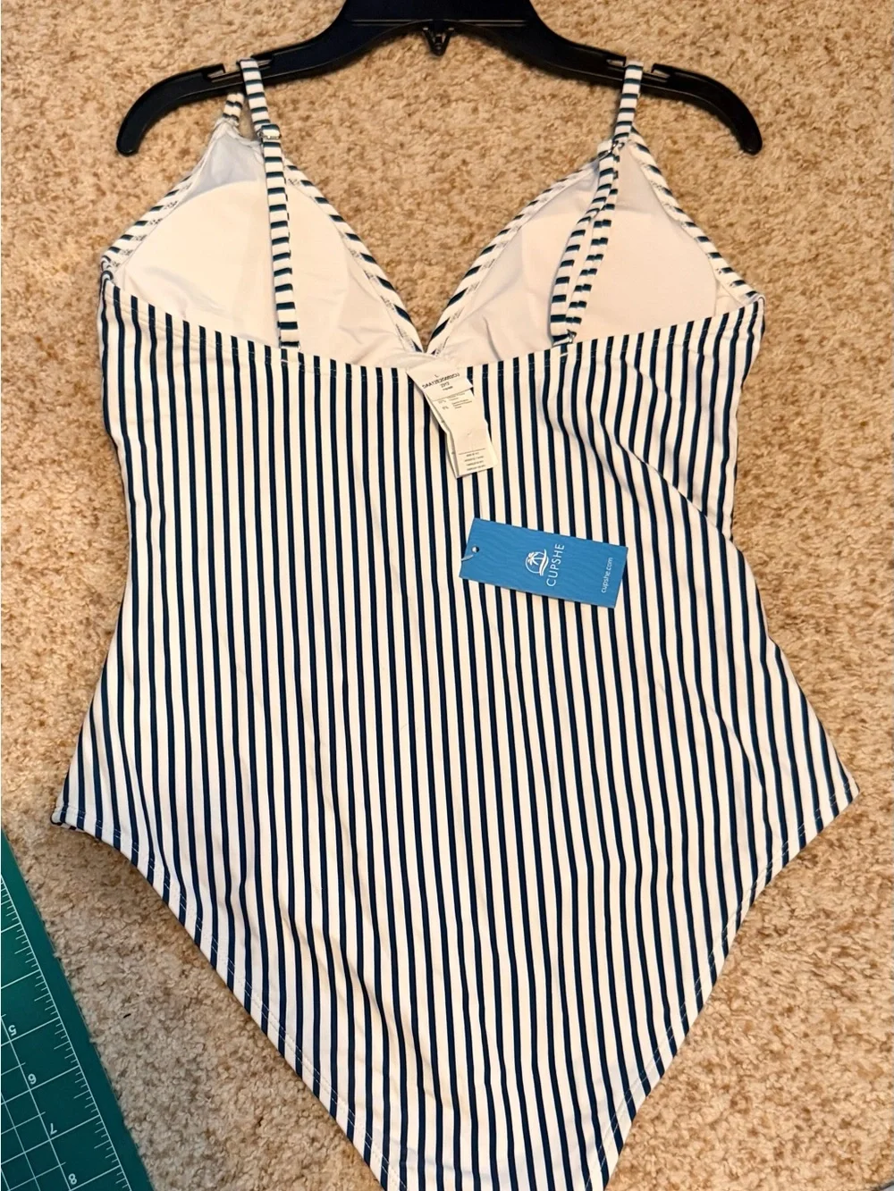 Cupshe Navy Teal and White Striped One-Piece Swimsuit
